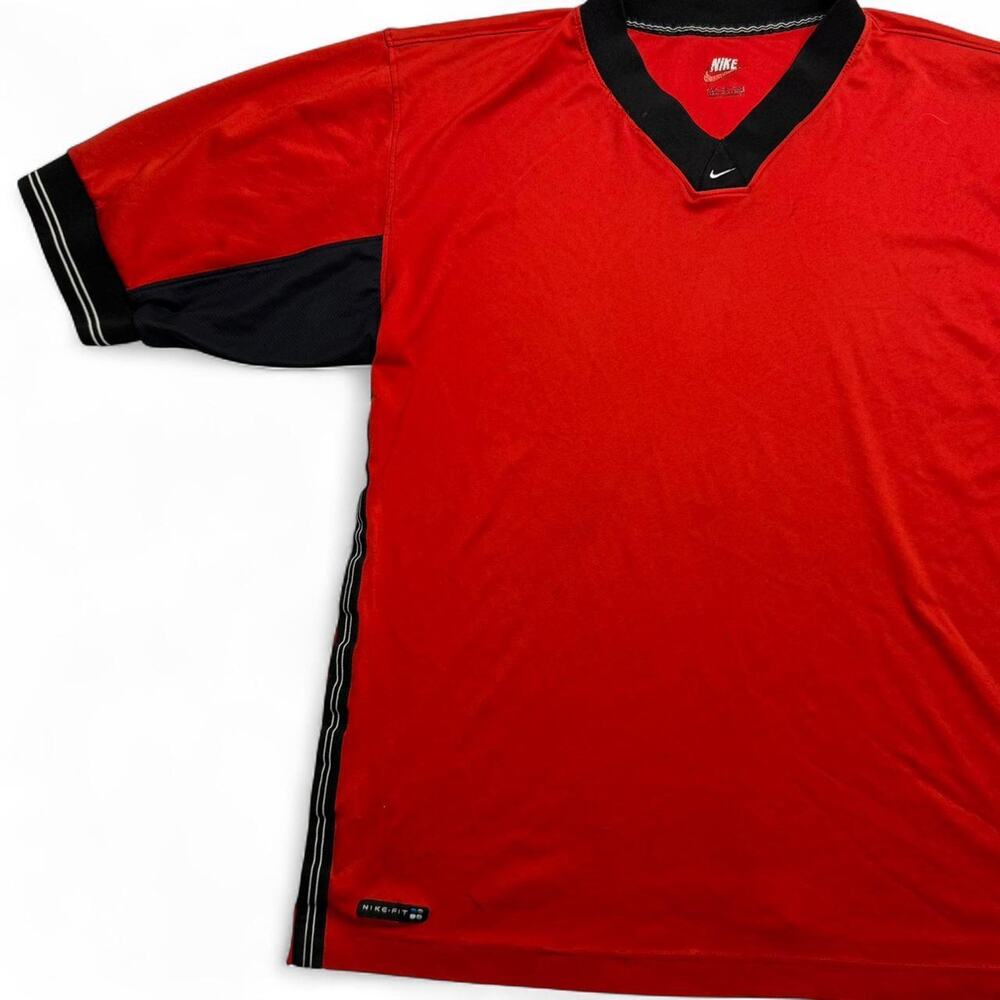 Vintage Nike Fit Red Black V-Neck Soccer Jersey Shirt XL - Picture 7 of 8